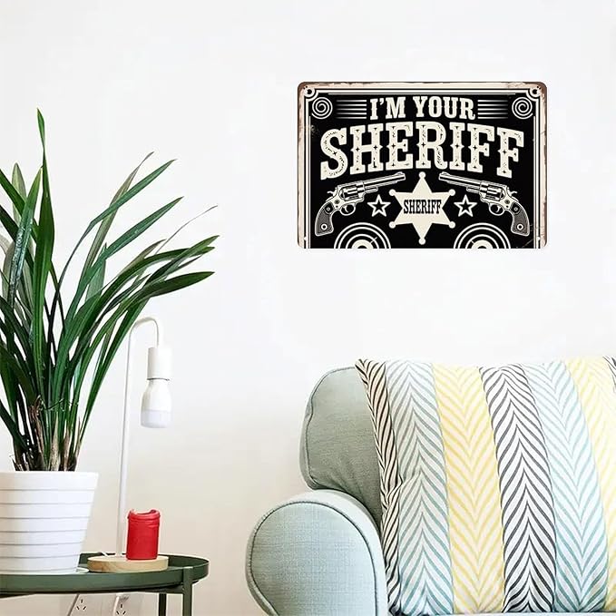 Sheriff Western Decor Tin Sign Vintage Sheriff Wild West Metal Sign Print Aesthetic for Garden Yard Bar Porch Home Bedroom Kitchen Wall Decor Gift 8 X 12 in