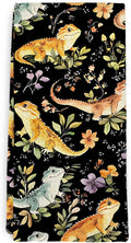 Dark Bearded Dragon Botanical Decor Kitchen Towel and Dish Towel, Bearded Dragon Gifts, Lizard Wildflower Hand Towels,Reptiles Gift Decorative Hand Dish Tea Towels for Bathroom Kitchen,16x24
