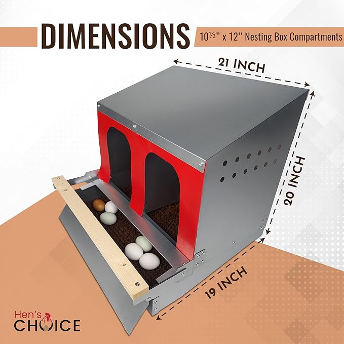 Hen's Choice™ - Reversible Roll Out Nest Box for Chickens | Roll Away Nest Box | 2 Compartment 21" | Heavy Duty Galvanized