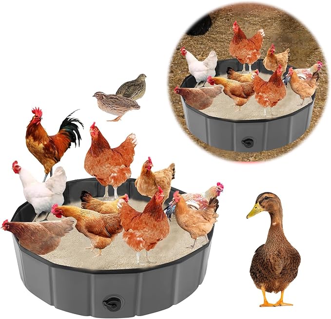 32'' D * 8'' H Chicken Bath Tub, Chicken Dust Bath, Chicken Bath Dust, Dust Bath for Chickens, Lime for Chicken Coops, Chicken Bath, Chicken Coop Cleaning Supplies, Chicken Coop Accessories (1, Gray)