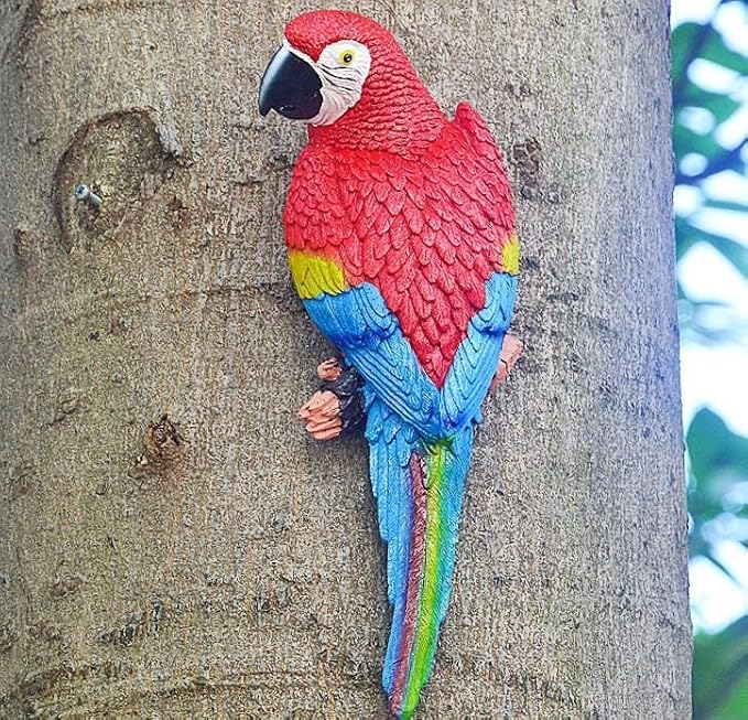 Real Tropical Hanging Parrot Decor,Bird Figurines,Resin Bird Statues,Home Ornament Decor for Tiki Bar,Perfect for Yard Ornaments,Tree Decorations Outdoor,Patio,Lawn,Tree Trunk, Porch
