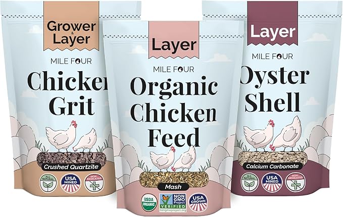 Layer Chicken Kit - Organic Feed, Grit, & Oyster Shell - Non-GMO Organic Layer Chicken Mash 2 lbs., Grit 4 lbs., Oyster Shell 4 lbs.
