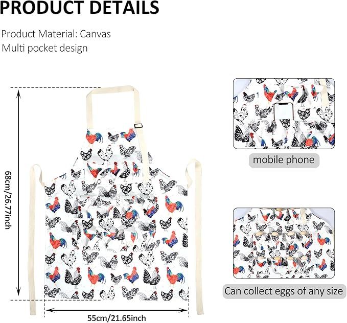 Enduring Canvas Egg Apron, Egg Collecting Apron with 11 Pockets Chicken Egg Apron with Adjustable Strap and Belt Washable Machine Egg Collecting Apron for Chicken Duck Goose Eggs