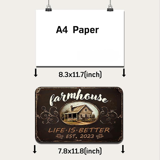 Rustic Farmhouse Metal Sign Vintage Style Life is Better Wall Decor Gift 12x8 Inches