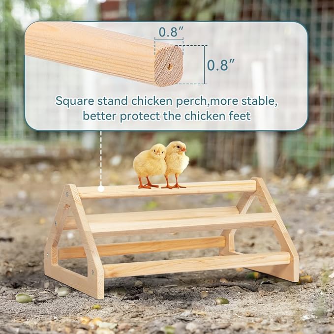 PETSFIT Chick Roosting Bar Prevent Rotation Design, Solid Wooden Thicken Rooster Perch for Coop and Brooder for Birds, Baby Chicks