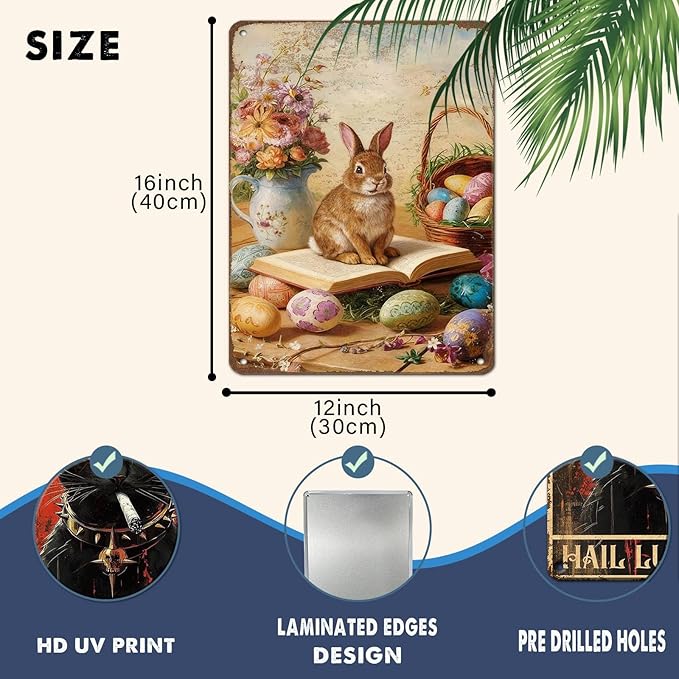 YoyaVex Vintage Easter Bunny Metal Sign Rustic Farmhouse Design Aluminum Wall Decor For Indoor Outdoor Use In Home Garden Bar Cafe Office Club 12X16Inch
