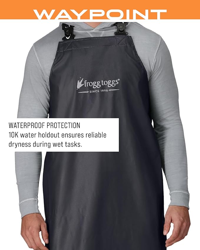 FROGG TOGGS Men's Waypoint Fish Apron, Waterproof, Durable with 4-Way Stretch, Black, OS