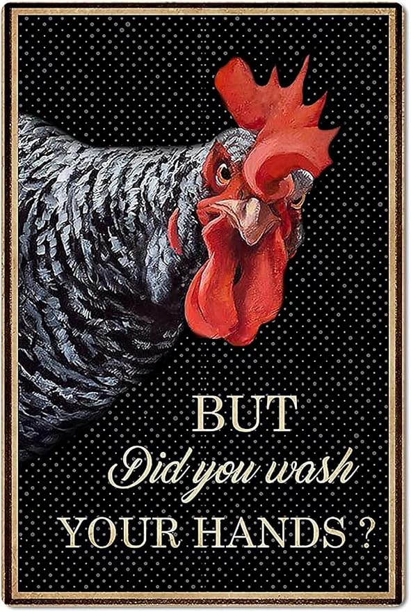 Flyhaw Funny Chicken Coop Metal Tin Sign But Did You Wash Your Hands Ranch Retro Rooster Signs Garage Kitchen Wall Plaque Home Wall Decor Farm Club Iron Painting Poster 8x12 Inch