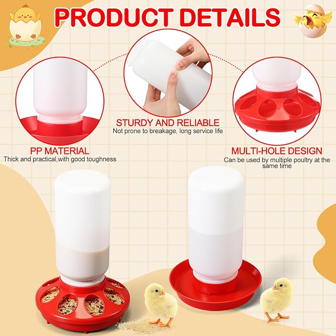 12 Pcs 0.3 Gal Chick Feeder and 0.3 Gal Waterer Set Baby Chicken Supplies Poultry Starter Kit Plastic No Waste Chick Coop Brooder Accessories for Small Chicken Quail Pigeon Duckling Birds