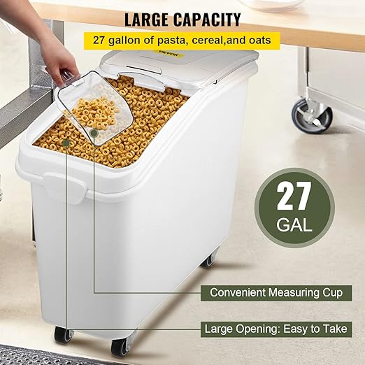 Vevor Mophorn 27 Gallon Ingredient Storage Bin 500 Cup Ingredient Bin with Scoop Ingredient Storage Bin, 11.4 Gallon Capacity Shelf Ingredient Bin, 280 Cup Flour Bins on Wheels