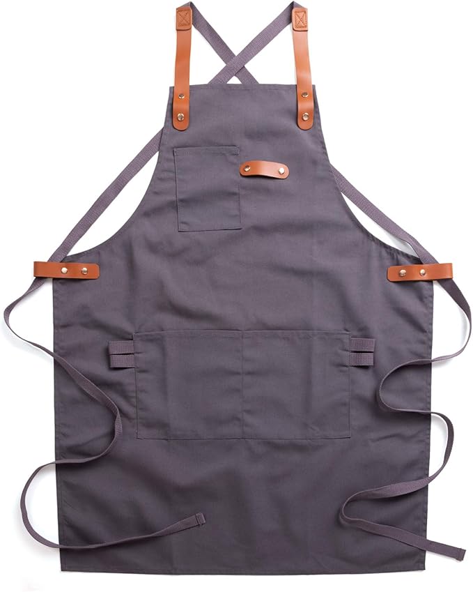 NEOVIVA Canvas Tool Apron for Men and Women with Pockets, Heavy Duty Cross Back Work Apron for Shop BBQ Woodworking