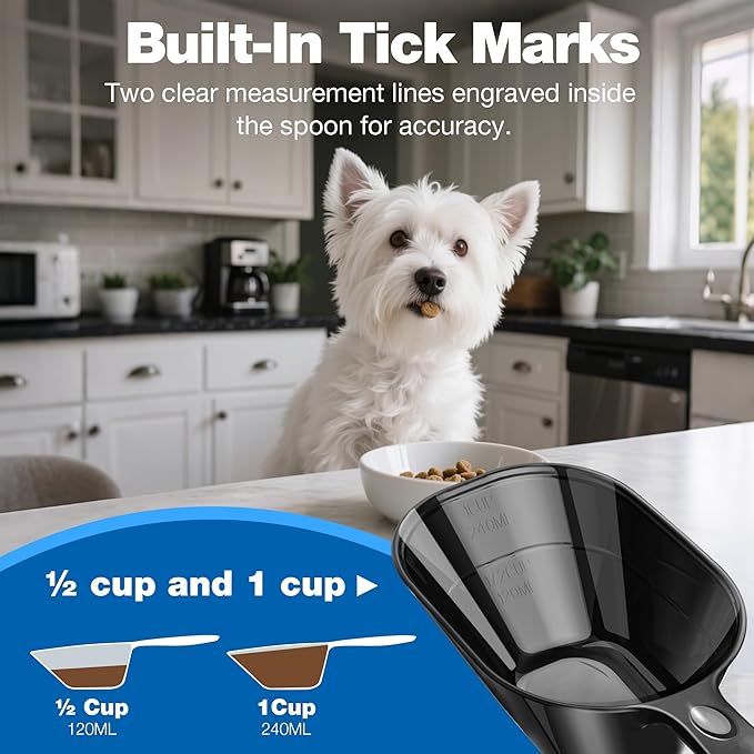 Pet Food Scoop 2 Pack, Dog Cup Capacity Cat Food Scooper With Measuring Lines For Dog, Puppy and Cat Coffee Bean, Flour Scoop Black