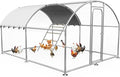 Large Metal Chicken Coop with Weatherproof Cover and Multi-Purpose Chicken Run for Chickens, Rabbits, Ducks, Farm and Yard Animal Pen(10’ W x 13.2’ L x 6.4’ H, Dome Roof-Roosting Perch)
