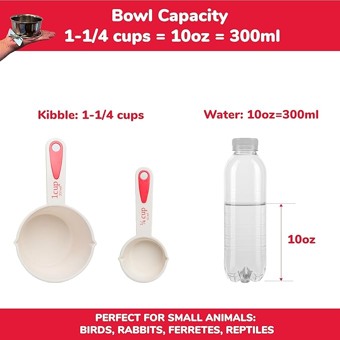 SPOT Coop Cup Bolt Clamp - Stainless Steel Hanging Bowl for Crates, Removable, Chew-Proof Pet Feeding Dish, Ideal for Birds, Parrots, Rabbits, Ferrets, Reptiles, 1.25 Cups (10 Oz)