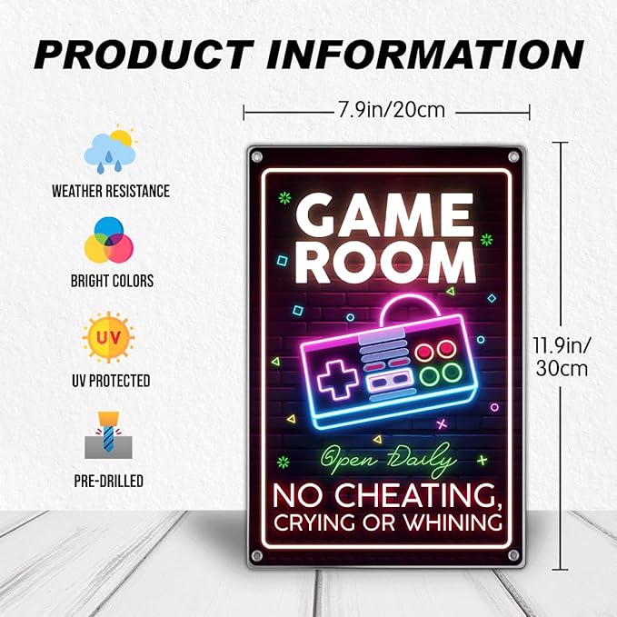 Neon Game Controller Wall Art Room Metal Sign For Teenage Boy Bedroom Nursery Playroom Decoration 8 x 12 Inch Kitchen Vintage Metal Home