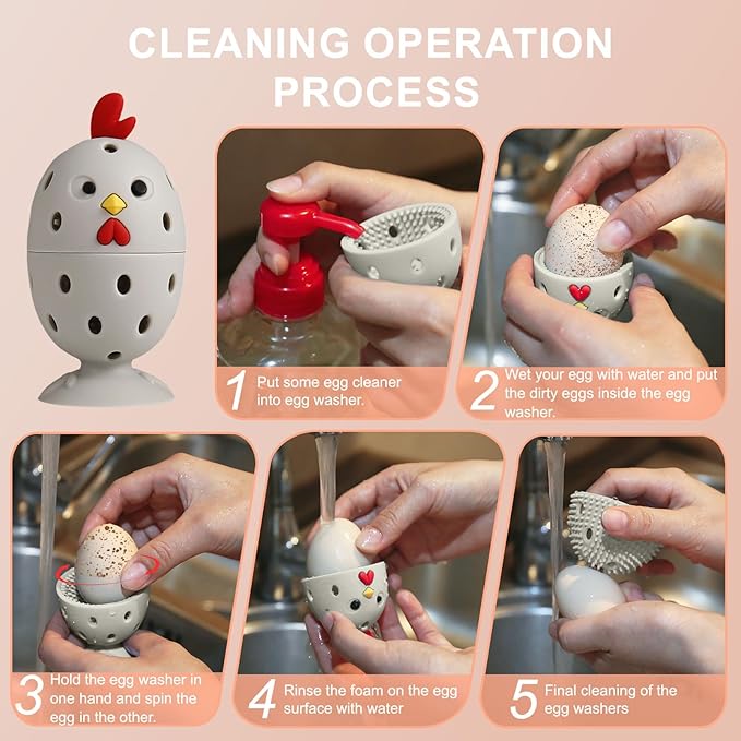 Silicone Egg Wash and Scrub Brusher 4PCS, Reusable Cute Chick-Shaped Cleaning Scrubber Tool for Fresh Eggs, Chicken Duck Fruit and Vegetable(Grey)