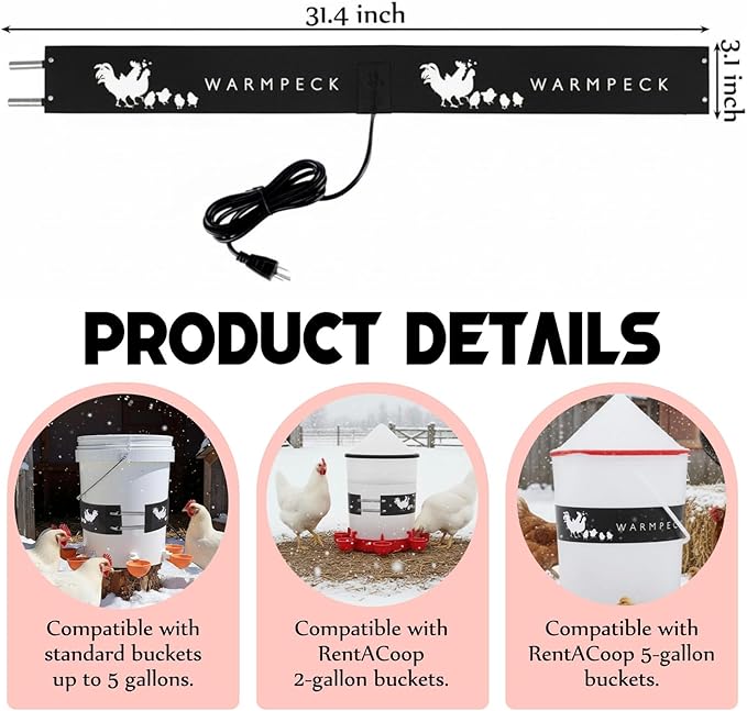 Remerry 2 Pack Chicken Water Heater Thermostat Bucket Belt Heated Strap for 2-5 Gal Buckets Chicken Waterer with 6ft Power Cord Self Regulating Heating Bucket Belt for Freezing Winter (Black)