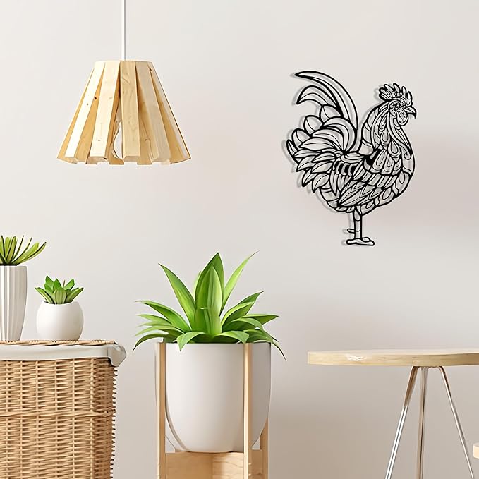Rajukit Rooster Kitchen Decor - Chicken Decor & Premium Metal Rooster Wall Decor Durable Metal Chicken Gift for Christmas Thanksgiving Housewarming - (14.5"x10.8")