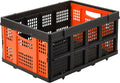 14.5 Gallon Orange Collapsible Milk Crate, Heavy-Duty Plastic Storage Container with Handles, 55 LBS Load Capacity Stackable Folding Bin for Home Office Farm Garage Basement.