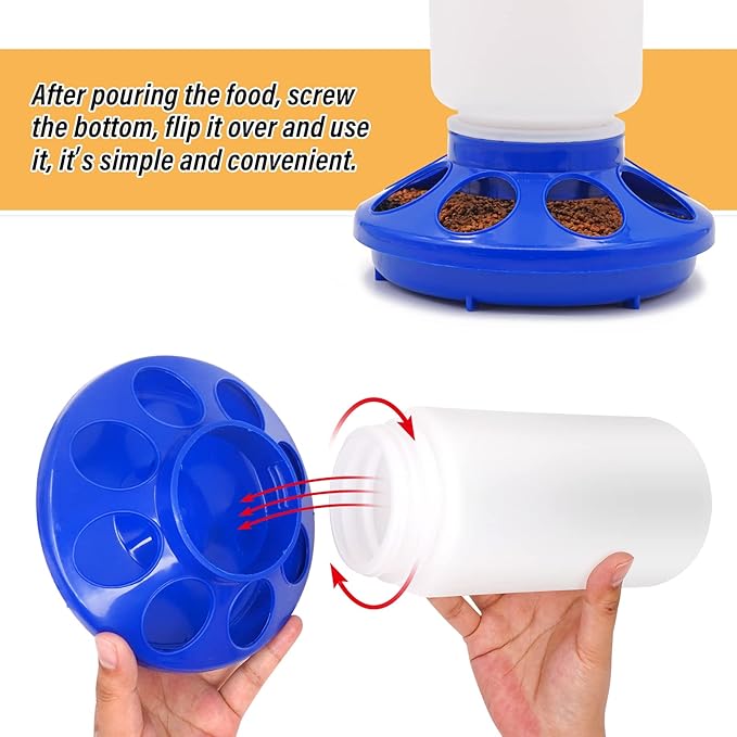 Chicken Feeder and Waterer Kit Set Automatic Chicken Waterer Feeder Poultry Duck Quail Chick Baby Bird Water Dispenser no Waste Poultry Coop Accessories Supplies(Blue)