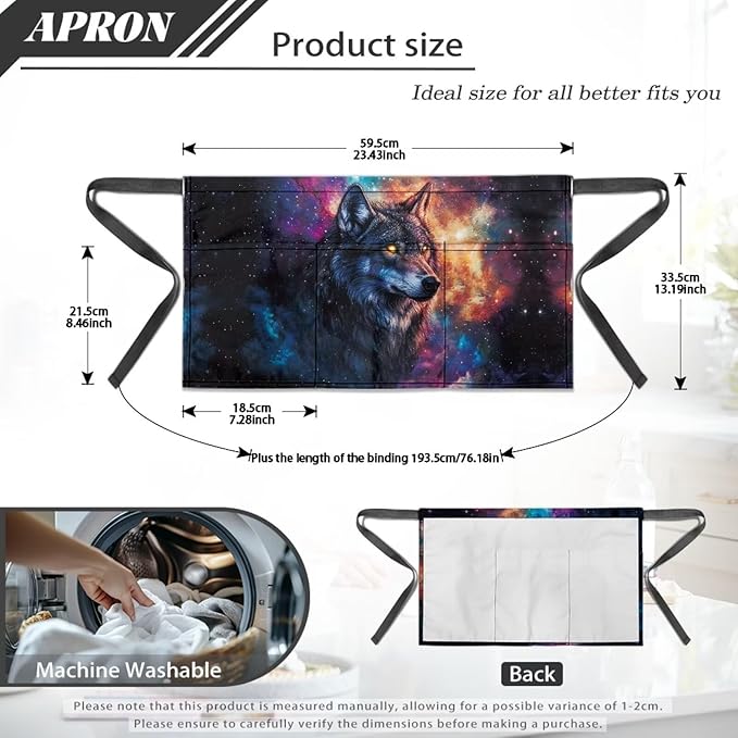 Waist Apron with 3 Pockets Waterproof 13 Inch Short Half Waist Aprons Women Men Server Aprons Waitress Waiter Apron