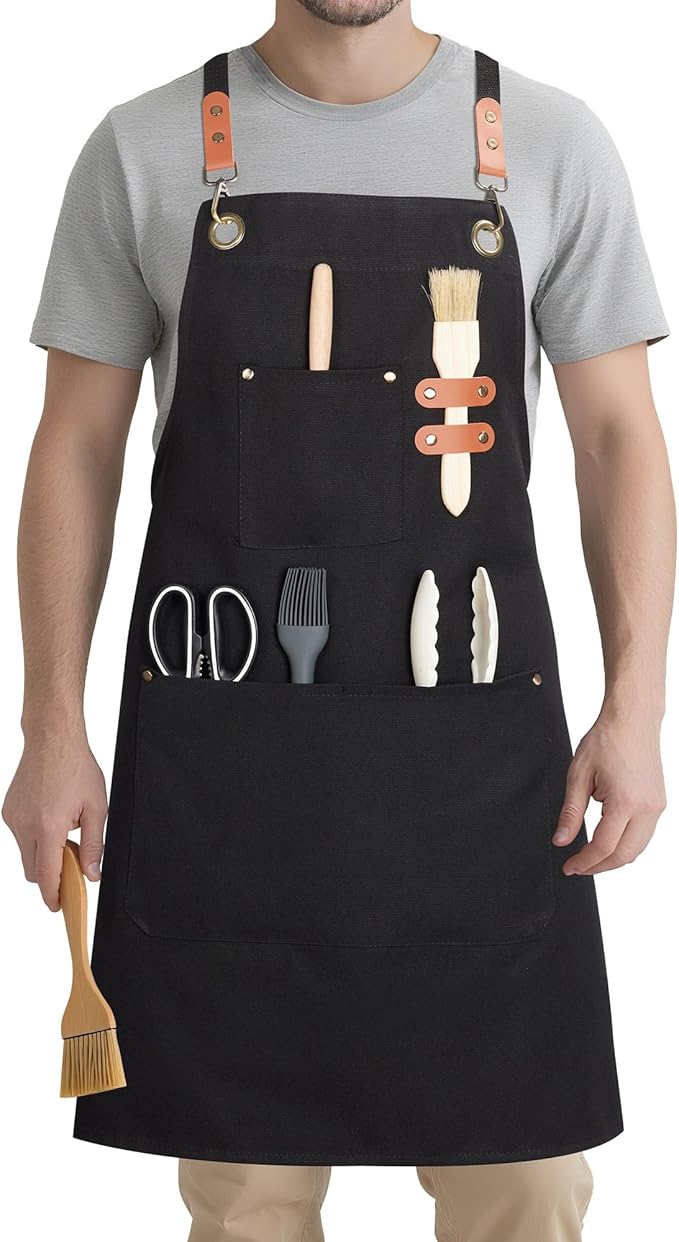 Syntus Adjustable Bib Apron with 2 Pockets Cooking Kitchen Aprons for Women Men Chef
