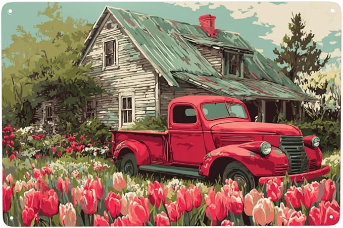 Rural Gardens And Old Trucks Metal Tin Signs Poster,Vintage Colors Aesthetics,Practical Decorative Gifts,Easy To Hang,Gifts For Friends & Family,Yard Garden, Fence,Kitchen Decor 8X12 Inch