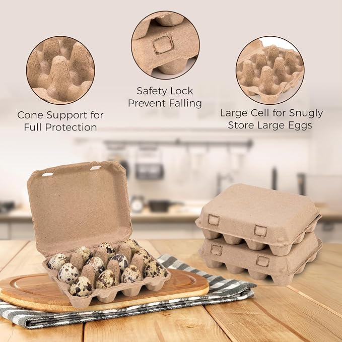 CINPIUK 50 Pack Quail Egg Cartons, 3x4 Style Paper Pulp Quail Egg Trays, Sturdy & Reusable Quail Egg Holder 12 Count Dozen Quail Egg Storage Tray for Farmers, Home Use & Transport