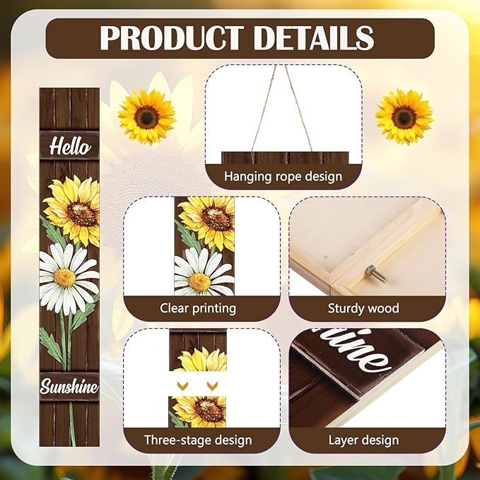 47" Large Spring Porch Sign Sunflower Daisy Welcome Sign Wooden Tall Spring Porch Decor Leaner Rustic Farmhouse Front Door Decor for Holiday Outdoor Home Yard Entryway Gift