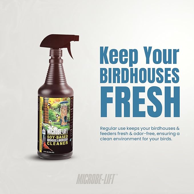 Microbe-Lift Soy-Based Bird Feeder & Bird Bath Cleaner Spray – 32 Oz – Safe Cleaning Solution for Birdhouses, Feeders, & Baths – Deodorizer & Non-Toxic Spray for Birds