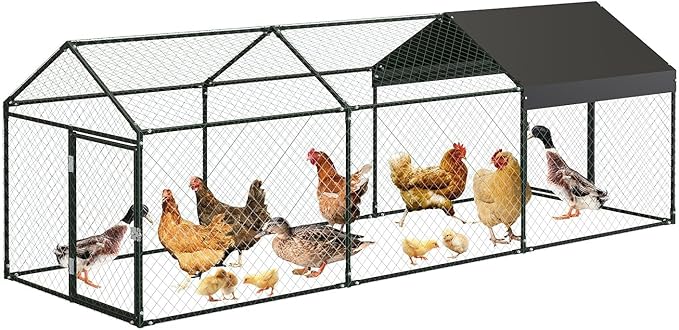 120X40x40 Inch Metal Chicken Coop, Large Walk-in Outdoor Poultry Run with Cover for Chickens Ducks Rabbits, Outdoor Coop for Yard, Black