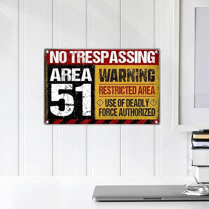 Area No Trespassing Warning Restricted Deadly Force Authorized Metal Sign 12 x 8 Inch Vintage Wall Decor For Garage Bar Man Cave Game Room Aluminum Indoor