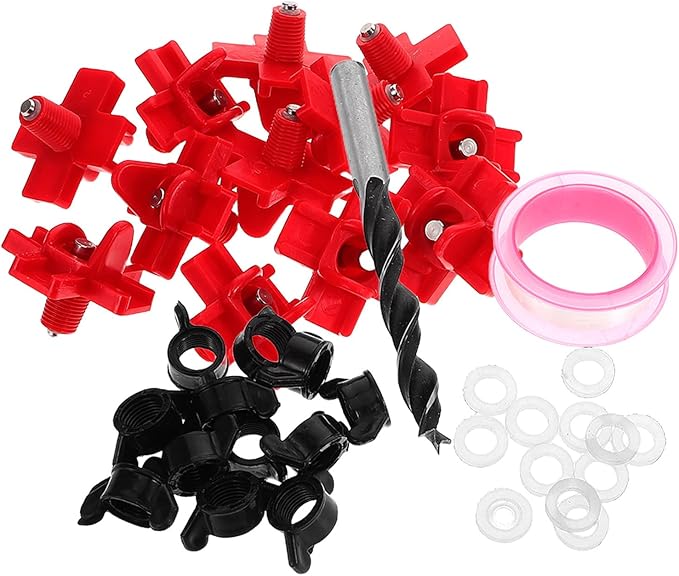Milisten 12pcs Automatic Chicken Waterer System with Horizontal Poultry Nipples, Leak-Proof Drill Bit Kit for Outdoor Chicken Coop Watering Supplies