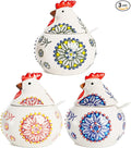 Dicunoy 3 Pack Ceramic Salt Sugar Containers, Large 13 OZ Chicken Salt Cellars with Lids and Spoons, Farmhouse Style Sturdy Condiment Jars for Serving, Home, Kitchen Countertop