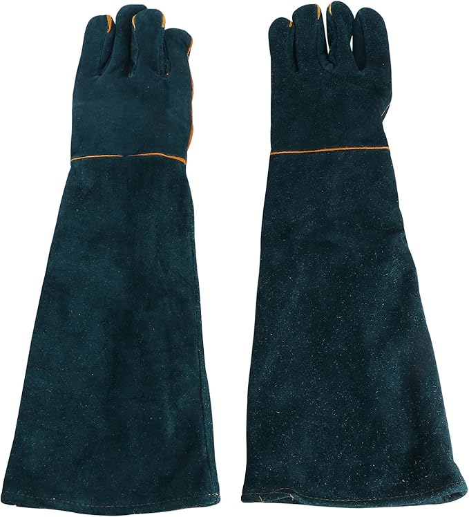DOITOOL 60cm Long Sleeve Cowhide Welding Gloves Fireproof Leather Working Gloves Anti-bite Heat Resistant for Animal Handling and Outdoor Use