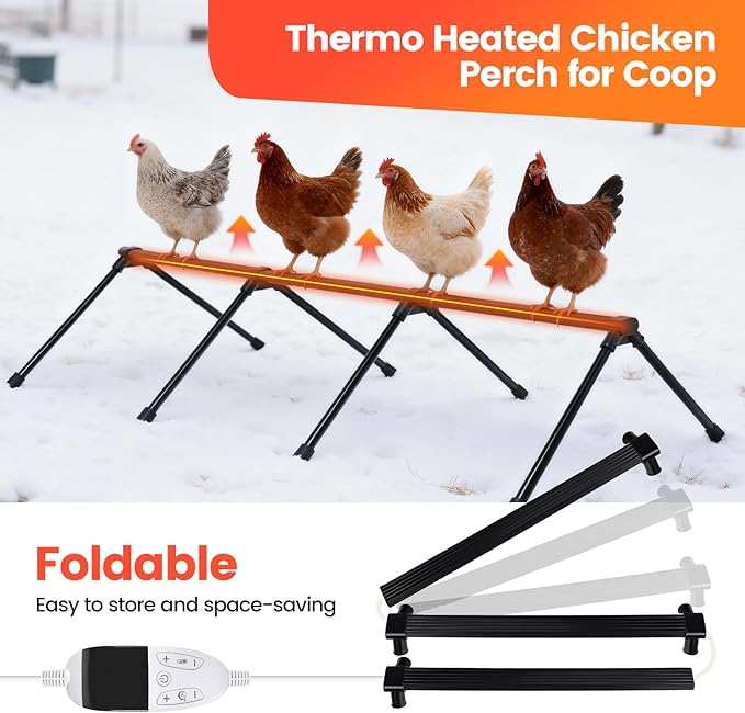 Heated Chicken Perch for Winter Thermo Heated Roosting Bar for Chickens Adjustable Temperature Heated Perch for Chicken Prevents Frozen Toes, Overheat Protection Chick Warm Coop Accessories