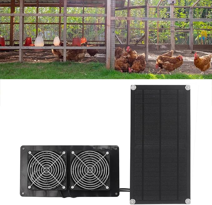 Solar Exhaust Fan, 10w Dual Fans Design Solar Ventilation Fan, Solar Powered Fan for Greenhouse Shed Barn Chicken Coop Pet House Cooling