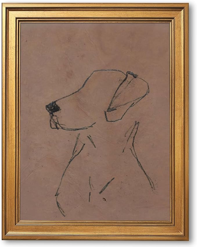 Gold Framed Minimalist Dog Sketch Wall Art Painting Neutral Line Drawing Dog Portrait Print Modern Pet Lover Picture Poster Simple Aesthetic Canvas Artwork for Room Bedroom Office Home Decor 12x16inch