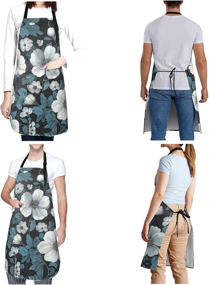 Kitchen Aprons for Men Women Waterproof Apron with 2 Pockets Skis on mountain Apron Adjustable Bib Aprons