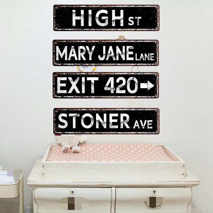 Funny Tin Signs Weed Accessories Man Cave Decor Signs For Bedroom Cool Room Decor For Guys Stoner Ave Street Tin Sign 420 Accessories Funny Stoner For Men Cool Stuff For Your Bedroom Garage 4x16 In