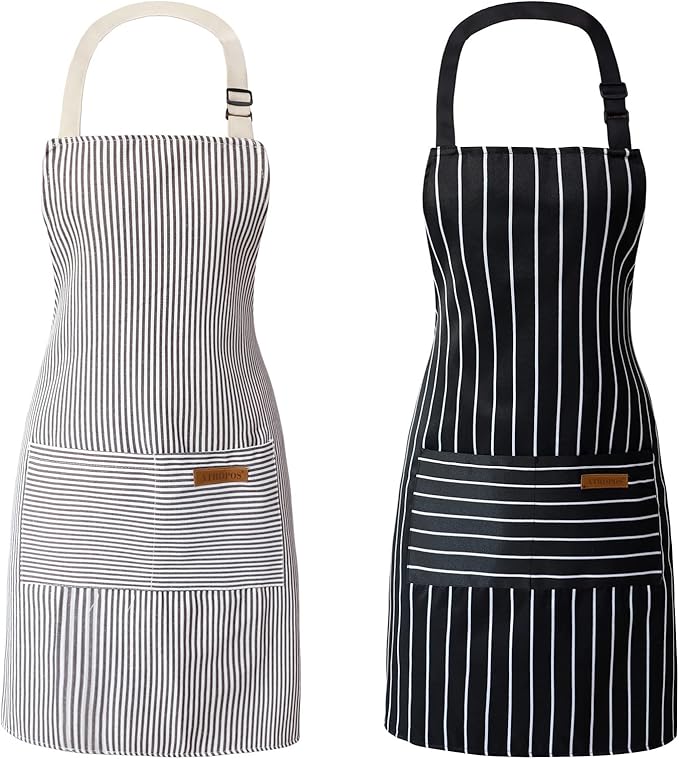 ATROPOS 2 Pieces Aprons for Women with Pockets, Aprons for Men, Womens Kitchen Apron, Cooking Apron Adjustable Bib Chef Apron(Unisex)