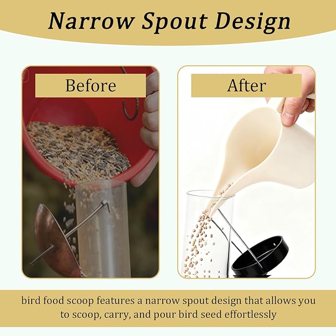 2 Pcs Bird Seed Scoop, Pet Food Bird Seed Scoop Large Capacity Suitable Narrow Spout Suitable for Tube Feeders for Filling Avian Birds Feeders Small Animal Food (Beige)