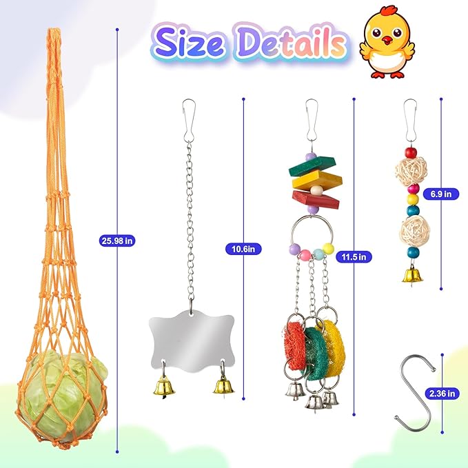 Little World 12PCS Chicken Toys for Coop - Complete Set of Chicken Toy, Coop Accessories Swing Ladder Bridge Mirror Pecking Toy Entertainment