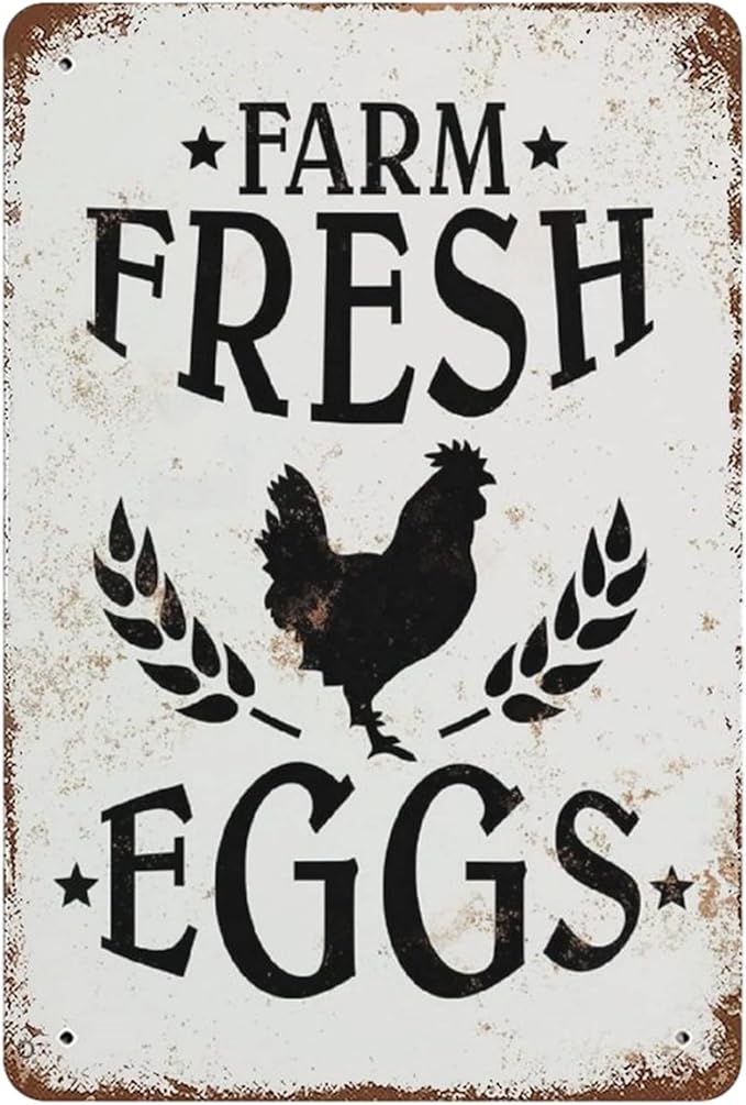 Vintage Farm Fresh Eggs Metal Sign,Farmhouse Style Tin Signs For Chicken Coop Rustic Kitchen Garden Decor Farmhouse Style 8"×12"