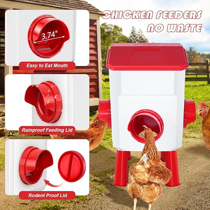 Chicken Feeder and Waterer Set with 3 Gallon/26.4 Pounds, Automatic Chick Feeder and Waterer Set No Waste, Poultry Feeder Large for Hens/Ducks/Poultry