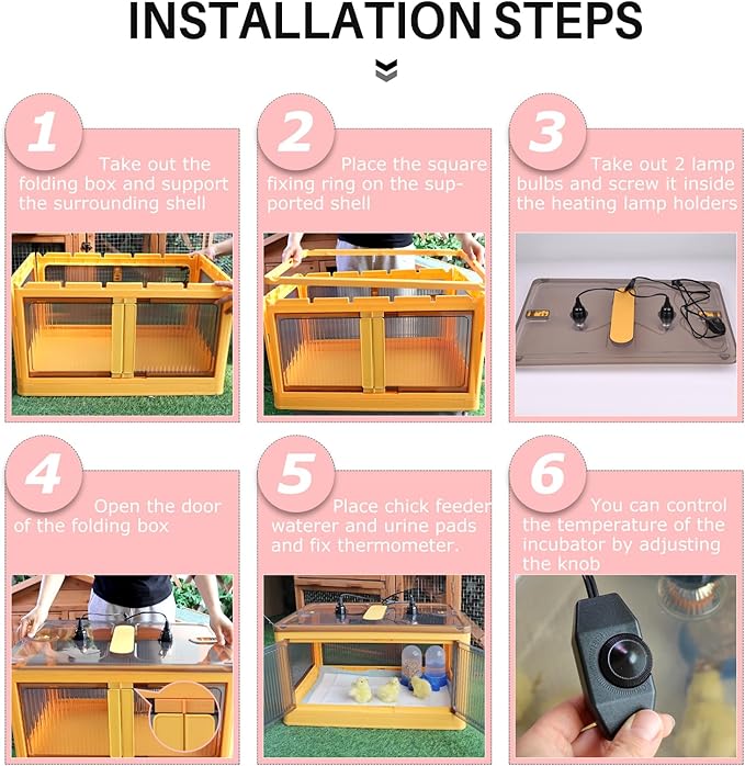 Chick Brooder Box for Chicks, Quail Brooder Box Kit with Heater Feeder and Waterer Set Chicks Warmer for 20 Duckling Parrot Lizard Ducks Bedding Indoor (23.62”x16.53”x13” Yellow)