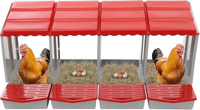 Chicken Nesting Box, 4 Compartments PP Nesting Box, Wall Mountable Nesting Boxes with Inclined Top, Drain Holes & Resting Platform for Chicken and Poultry to Collect Eggs