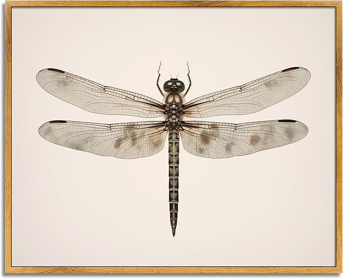Vintage Dragonfly Wall Art Retro Insect Print Neutral Insect Vintage Poster Antique Brown Canvas Painting Animal Lover Poster Neutral Retro Picture Victorian Dragonfly Artwork for Bedroom Wall Decor