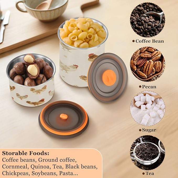 Farmhouse Chickens Coffee Canister 17oz Stainless Steel Airtight Food Storage Container with Lid for Beans/Cereal Preserval