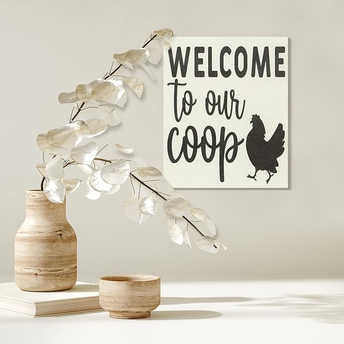 JennyGems Welcome To Our Coop Wooden Sign, Chicken Signs for Chicken Lovers, Farmhouse Decor Wall Hanging, Made in USA
